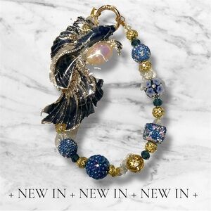 Elegant Blue and Gold Brooch Purse or Phone Chain Accessorie